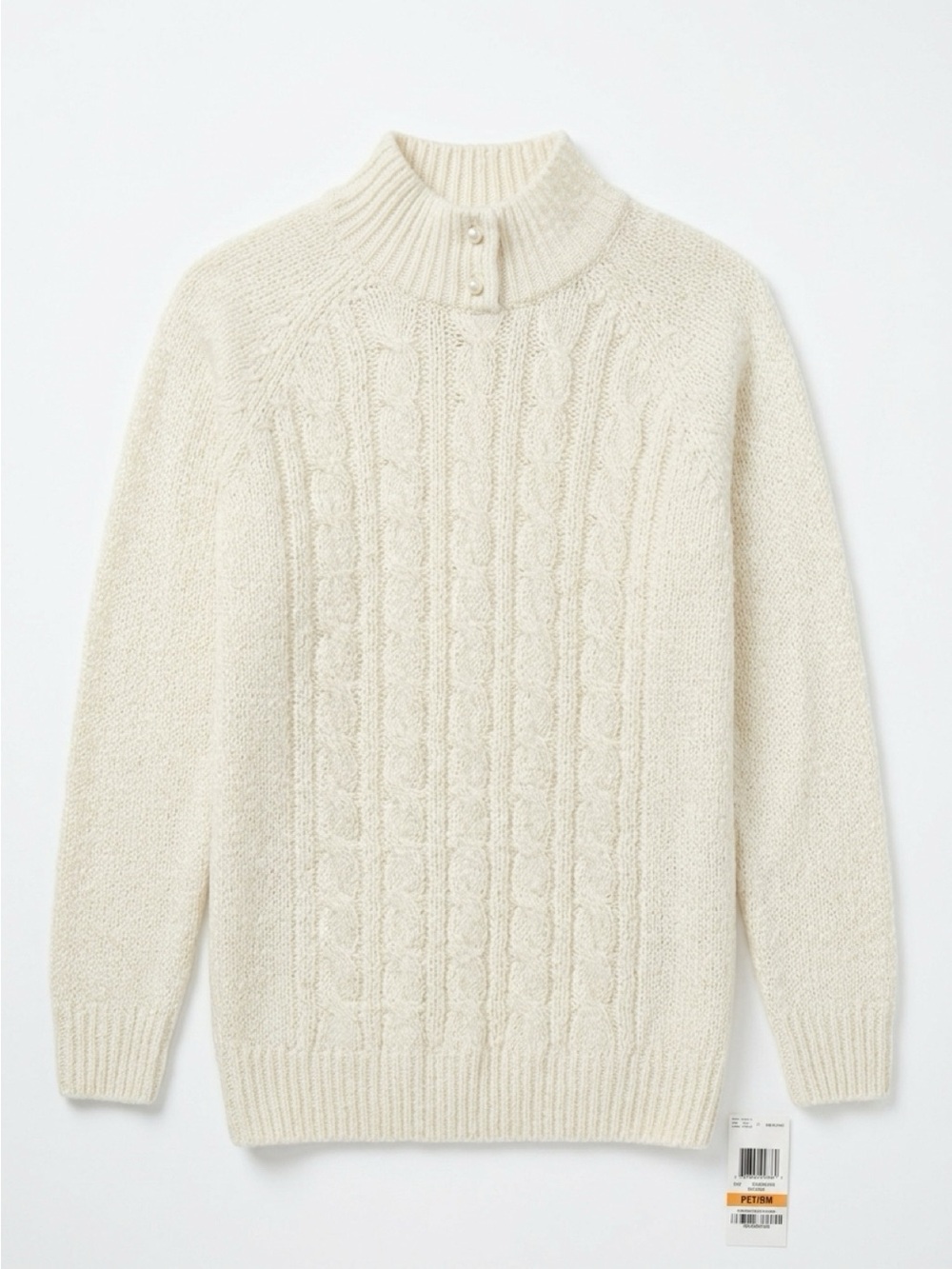 Karen Scott Petites Off-White Cable Knit Turtleneck Sweater